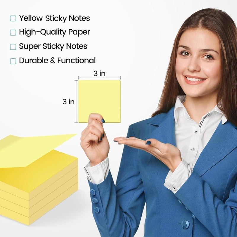 YEECOK (48 Pack) Sticky Notes 3x3 in Yellow, Clean Removal, Recyclable, Self-Stick Pads, Easy to Post for Home, Office, Notebook - Image 2
